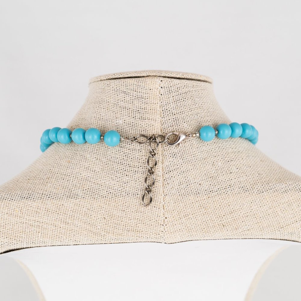 Necklace with Silver & Marcasite Turquoise Colored Beaded Round Tested Southwest - Picture 3 of 5